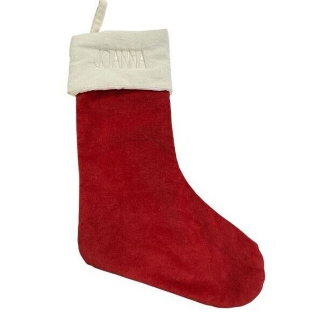 West Elm Red Velvet Large Holiday Christmas Stocking Monogrammed Joanna